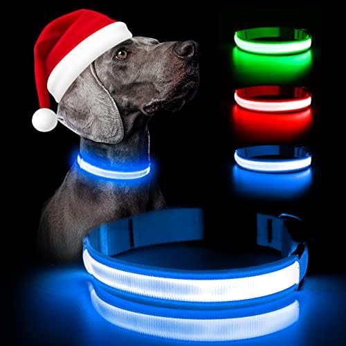 Вејсибер осветли јаки од кучиња - блескаво LED јака за кучиња - водоотпорна прилагодлива јака за кученце - јака за кучиња што трепка