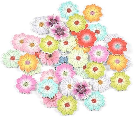 Lepsjgc 25 парчиња шарени цвеќиња дрвени копчиња маргаритки шема дрвени копчиња за шиење облека рачно изработена DIY декор за занаети
