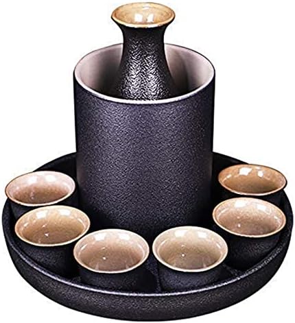 Miruike Sake 9-парчиња сет јапонски саке за чаша со потопла црна керамика за домашен подарок за Божиќ на Денот на благодарноста