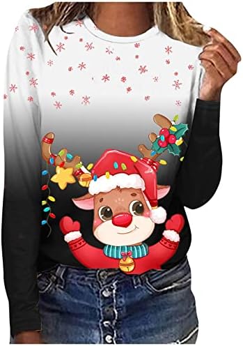 Преголеми џемпери на женски џемпери, женска смешна кошула градиент градиент на долг ракав Божиќна маичка