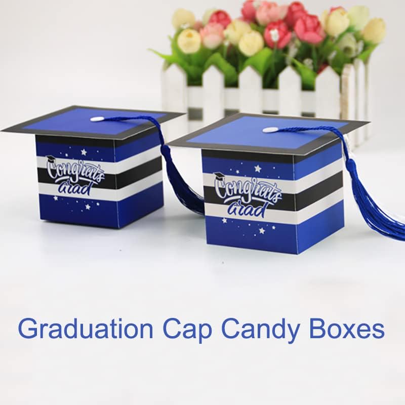 30 парчиња Капа За Дипломирање Бонбони Кутии 2023 Сини Честитки Подароци За Дипломирање Кутии Третирајте Кутии Со Ресни За Дипломирање