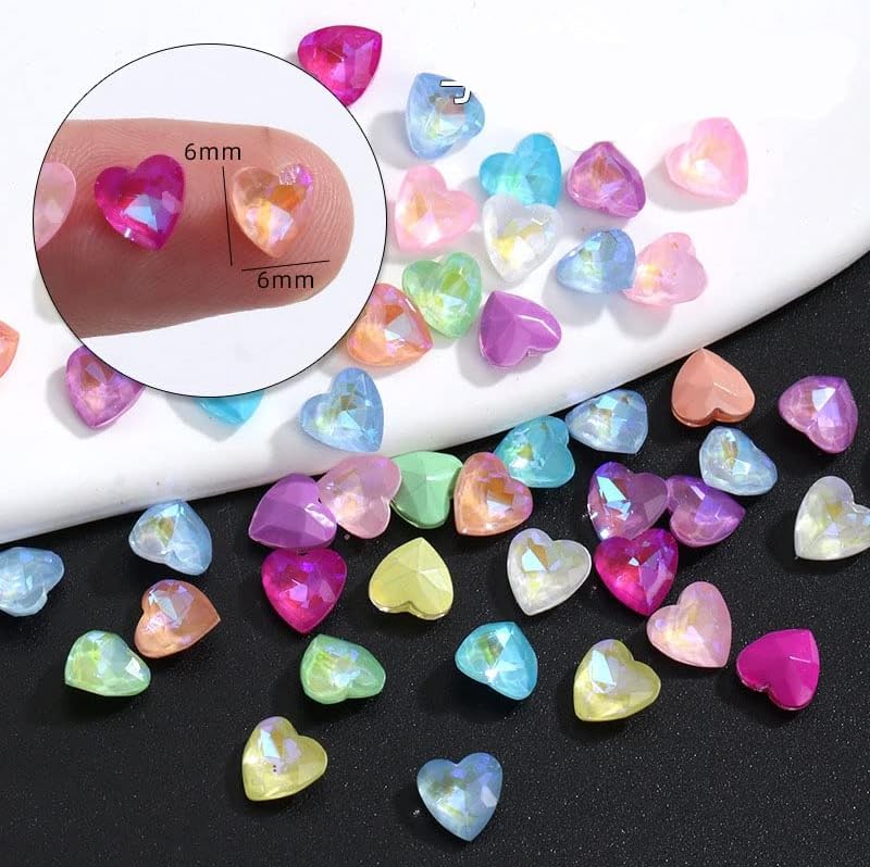50 парчиња 6мм мока флуоресцентна праска срцев нокти декориран шеќер неонски камени нокти додатоци DIY Aurora шарени карпести нокти