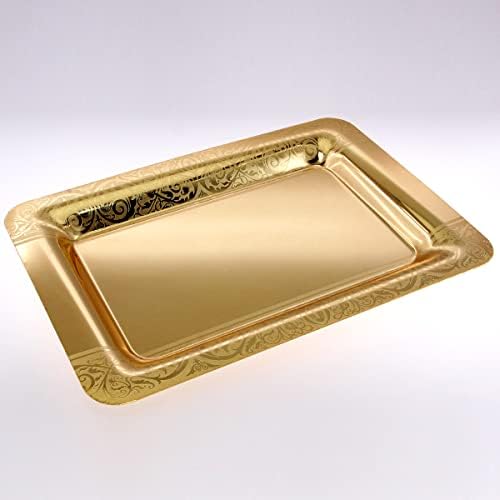 MARO MEGASTORE 18,5 инчи x 14,7 инчи издолжено железо злато позлатено послужавник за сервирање Едноставно огледало лента Декоративна