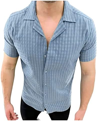 Менс модна обична цврста боја на копчето за боја, кошула со кратки ракави со кратки ракави во пролет и летна маичка за лежење