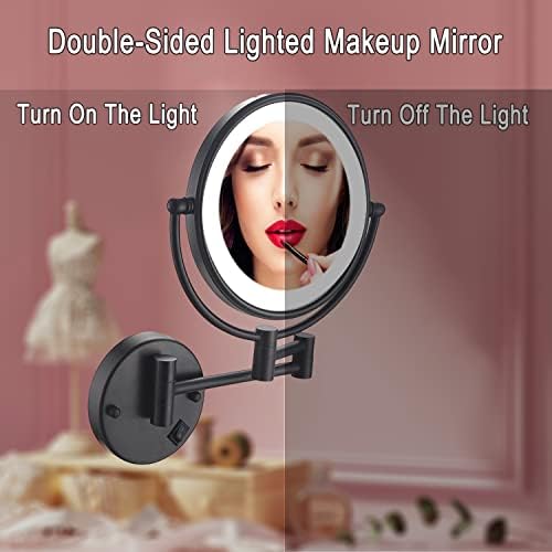ОГЛЕДАЛО ЗА Шминка SRVNT Со Светло, Тркалезно Огледало За Зголемување На Ѕидот За Бричење Двострана Суета 360° Вртливо Продолжено Огледало