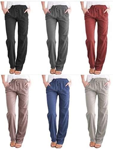 Andongnywell женски солидна боја памук памук мека дневна панталони широка нога со џебови за цртање џемпери панталони