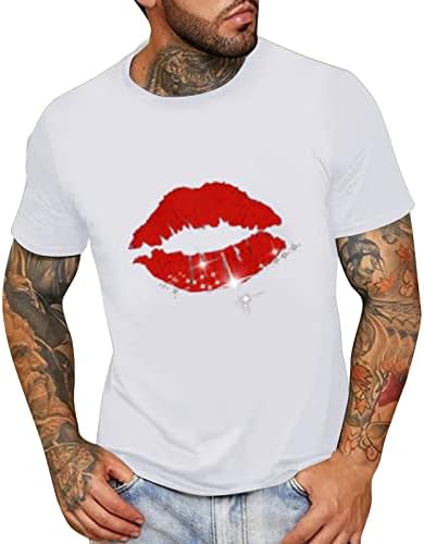 Ubst Mens летни кратки ракави маици уста усни печати екипаж за основни маички обични лабави модни тренинзи за врвови на врвови