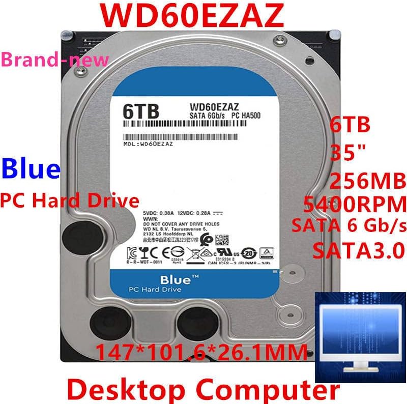 HDD За Blue 6TB 3.5 SATA 6 Gb/s 256MB 5400RPM За Внатрешен Хард Диск за Десктоп Хард Диск ЗА WD60EZAZ
