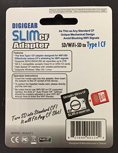 DIGIGEAR SLIM CF Адаптер: SD SDHC SDXC WiFi-sd eyefi За Пишување I Компактна Флеш Картичка