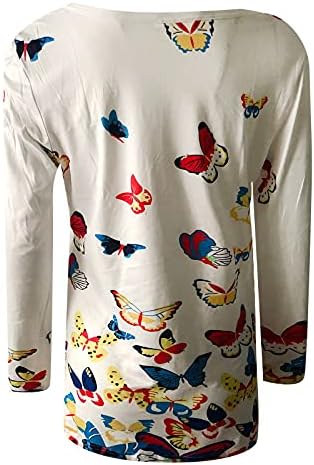 Маичка мачна маичка со долги ракави маица дама зимска копче предната гроздобер маичка наметка u-врата за печатење лесна тенка тенка тенка тенка