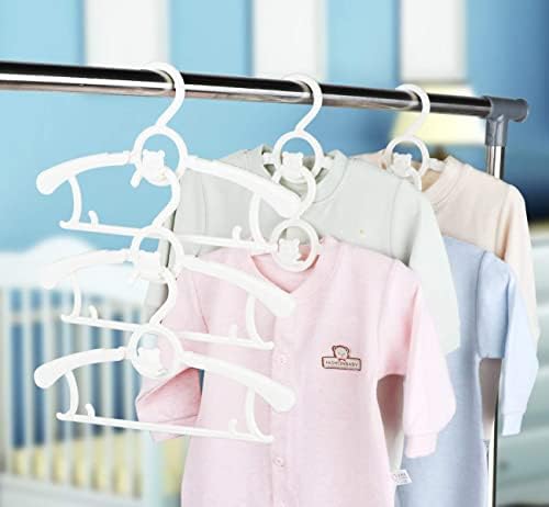 Закачалки за бебиња за плакарот 20 парчиња, Hgyze бела детска облека за закачалка пластика, 11-14 прилагодливи најголемиот дел од перка