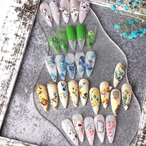 3 чаршави цвеќиња налепници за нокти, лисја од цветни трева декорации за нокти налепници за уметност 3Д лепило налепници за нокти жени DIY