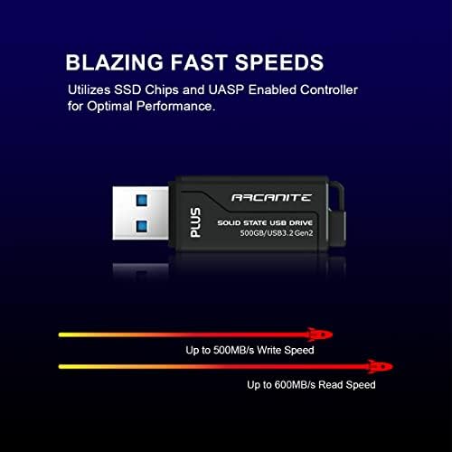 Арканит ПЛУС, 500gb Надворешен SSD USB 3.2 Gen2 UASP SuperSpeed+, Максимална Брзина На Читање 600MB/s, Максимална Брзина На Пишување