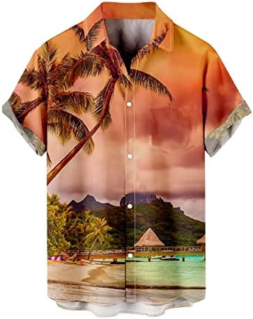 Хавајска кошула за мажи печатење со етнички стил лабава кратка ракав штанд јака кошули кошули