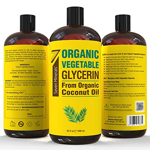 Органски Растителен Глицерин - Големо Шише 32 fl oz - Без Палмино Масло, Направено Со Органско Кокосово Масло-Терапевтска Течност За Глицерин