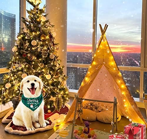 2 пакувања први Божиќни кучиња бандани, Дедо Мраз Омилен снегулка Печати црвено зелена карирана марама со кутре кутре триаголник