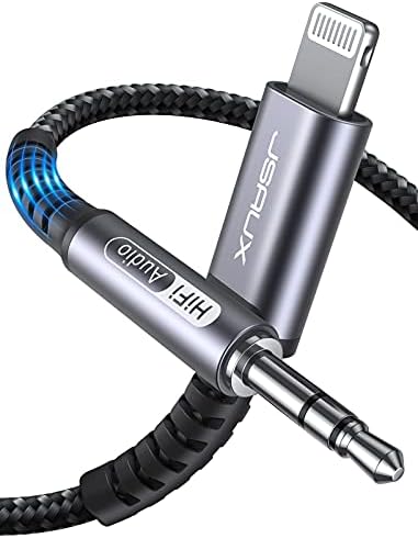 JSaux Молња до 3,5 mm аудио кабел 6ft, [Apple MFI овластен] Aux кабел компатибилен со iPhone 14/14 Pro/13/13 Pro Max/12/12