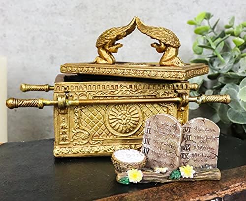 Еброс мат злато Светиот ковчег на заветот со десет заповеди Род од Арон и Мана религиозна декоративна фигура кутија за колекционерски јудаик