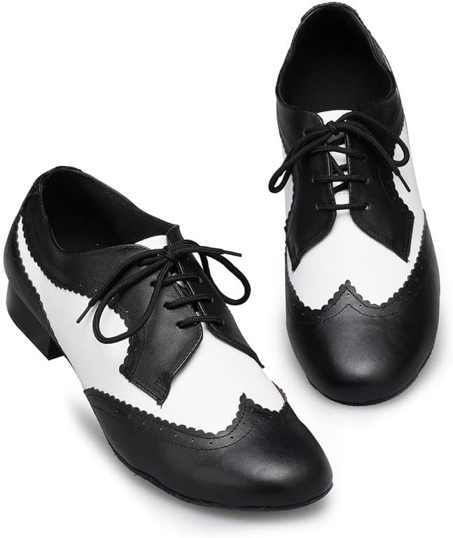 Аокунфс машки латински танцувачки чевли црна кожа салса салса ликови чевли, модел L175