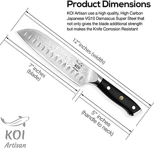 Кои занаетчиски наслов 12 Нож на готвач - 7 инчи Екстремно остри сечила Сантоту нож, 67 слоја VG10 Јапонски не'рѓосувачки челик, шема на Дамаск