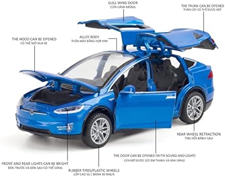 Скала модел на автомобили за моделот Tesla Model X90 легура модел на автомобил диекаст метални возила со функција за влечење на светлина