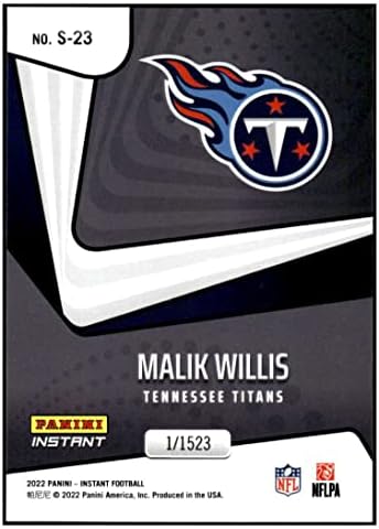 Malik Willis RC 2022 Panini Instant Supernova /1523 Rookie 23 Titans NM+ -MT+ NFL фудбал