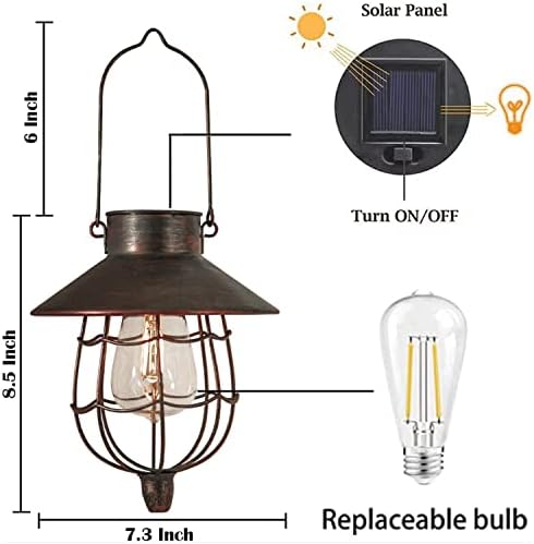 Yakii 2 пакет соларен фенер виси водоотпорна метална соларна ламба на отворено со топла бела светлина Декорирај за дворна градина патека