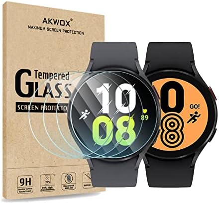 Akwox 4-пакет за Samsung Galaxy Watch 4 /Galaxy Watch 5 заштитник на екранот, 2,5D 9H заштитен екран за затегнување калено стакло за Galaxy Watch 4/5 SmartWatch