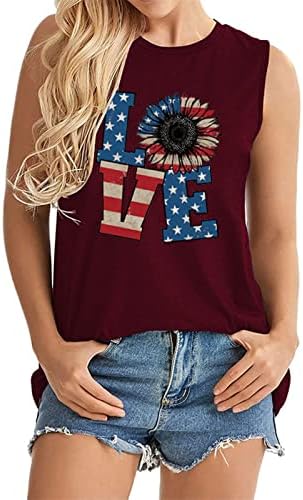 Американско знаме Loveубовен резервоар врвни жени 4 -ти јули Патриотски кошула графички маички во САД Ден на независност тенкови летни елек