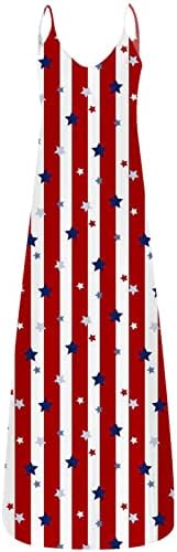 Panoegsn Американско знаме макси фустани женски плус големина без ракави фустан 4 -ти јули Ден на независност Фустан летен случај