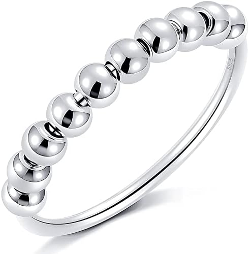 Xiaoliu 925 Стерлинг сребрен анти -вознемиреност прстен за жени мажи за олеснување на анксиозноста на прстенот на прстенот со монистра со мониста