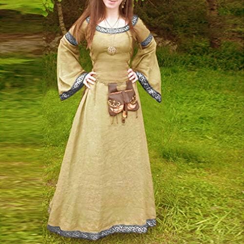 Timifis гроздобер фустан за жени со долг ракав Средновековен макси фустан ренесанса космеј макси фустан со цврста боја на забава