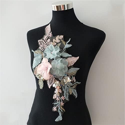 TBGFPO Везење 3D Tulle Blace Deckline Sequins Applique Cooke Trim DIY Rhinestone фустан занаетчиски материјал додатоци