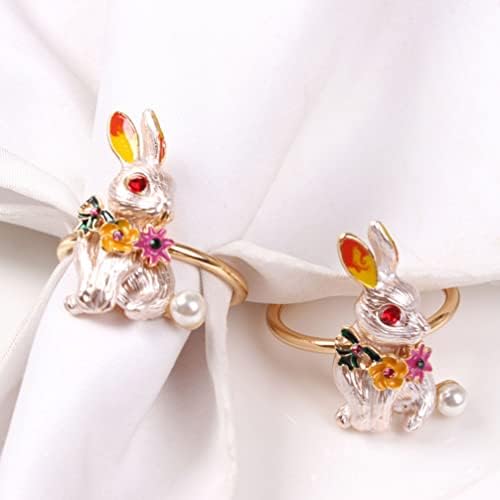 Хемотон гроздобер декор за зајак шема Велигденска салфетка прстен: 6 парчиња зајаче салфетки прстени пролетни забавни животински кристални