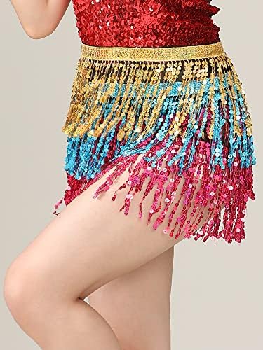 Zltdream стомак танцување ресили искра секвен на колкот со колк здолниште за женски облека за танцување облека за танцување костум за танцување