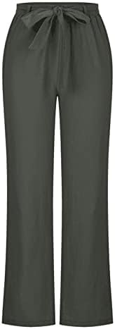 Панталони со широки нозе Kcjgikpok, обични високи половини со широко нозе, памучна лента со памучни панталони со џебови дневни панталони