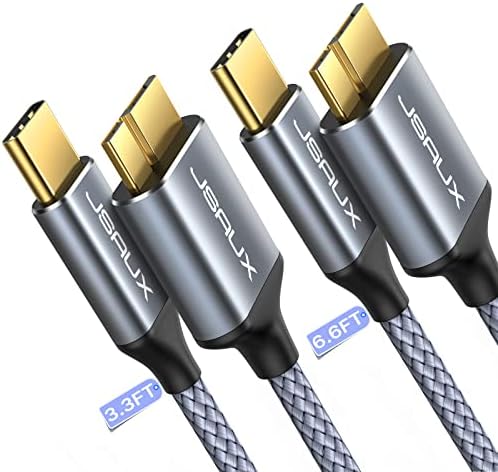 JSAUX 3.3 ft+6.6 ft USB C До Микро Б кабел 2Pack, USB Тип C До Микро Б Кабел Полнач Најлон Плетенка Кабел Компатибилен Со Toshiba Seagate WD