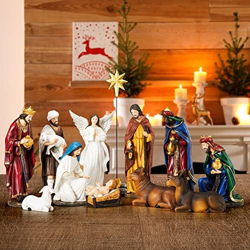 Постави за рожби на Бебели за Божиќ во затворен сет од 13 парчиња 7,9 инчи таблети празници декор за природни смола фигурини поставени религиозни