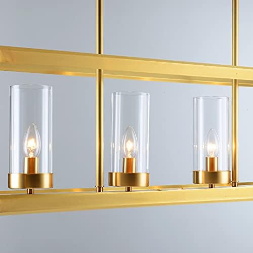 Занаетчиски светло за осветлување на приврзоци, модерен метален стаклен правоаголник што виси светло креативно злато остров светло