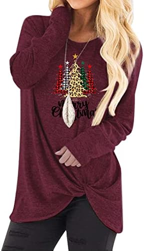 Designенски пад на врвовите на јазолот О-вратот долг џемпер Божиќ печати преголеми кошули со долги ракави за девојчиња