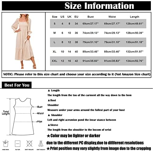 Нокмопо есенски фустани за жени 2023 Модна обична цврста боја Бохо лабава фустан избришан долг ракав средно здолниште