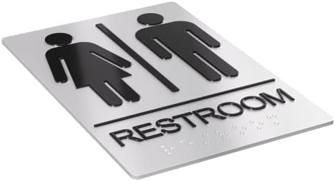 Знаци за тоалети, знак за бања за бизнис - за мажи и жени - 9 од 6 - АДА во согласност со Брајово - Вклучени се силни двострани лепила - Пријавете се на канцеларија, дома и