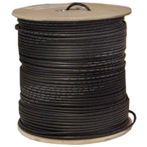 CableWholesale најголемиот дел RG6 коаксијален кабел, црн, 18 AWG, цврсто јадро, 60% плетенка, количка, 1000 стапки, црна