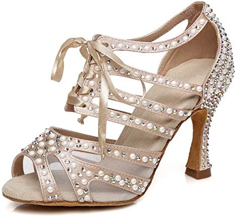 Aoqunfs жени rhinestones латински танцувачки чевли во салса салса перосферен свадбени чевли за танцување, модел z001