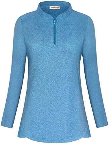 Јакистил женска голф кошула 1/4 поштенски кошула со долг ракав Влажност на влага, случајна лабава фитинг атлетска врв