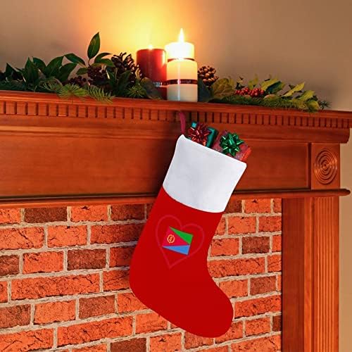 Сакам Еритреја црвено срце Божиќни чорапи црвен кадифе со бела торба за бонбони Божиќни украси и додаток на семејна забава