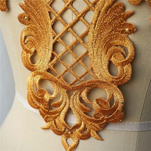TJLSS златна ткаенина апликации шуплива мрежа извезена наметка јака шива железо на лепенка за фустан за декорација на венчавки DIY