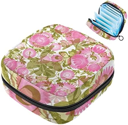 Период торба, санитарна торба за складирање на салфетка, торбичка за периоди, торба за шминка за патувања, шема на розови цветни лисја