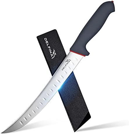 Делфина криви нож за кршење 10 инчи w/ обвивка и меки рачка, нож за кршење на месар за сечење месо, јапонски јапонски јапонски челик