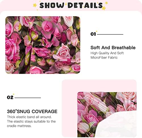 Алаза розови розови чаршии за креветчиња цвеќиња опремени басинет лист за момчиња бебе девојчиња дете, мини големина 39 x 27 инчи